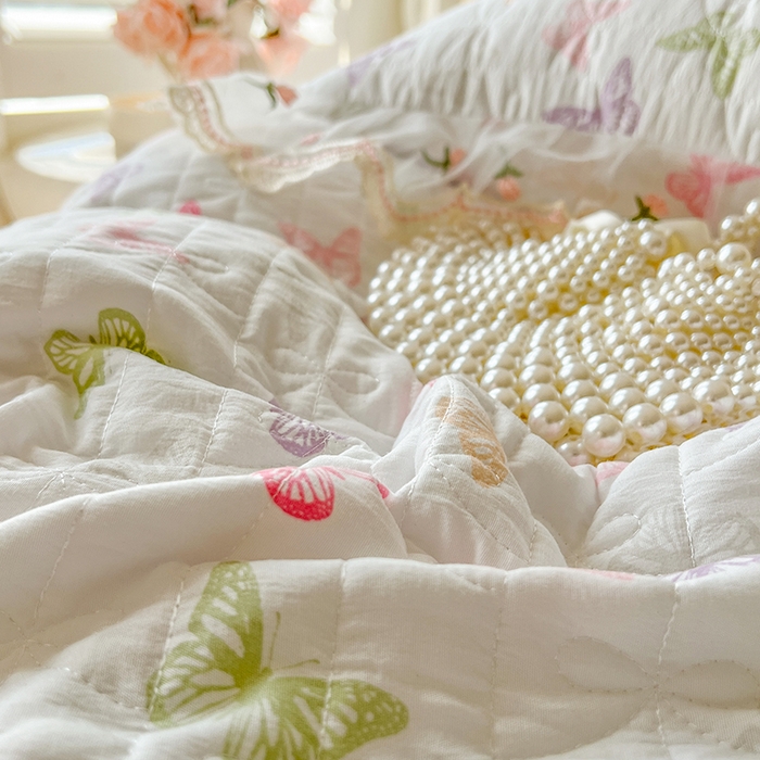 91家纺网 家纺一手货源 找家纺 网红馆（ck家纺） 2026新款水洗棉印花床笠三件套 蝶之舞