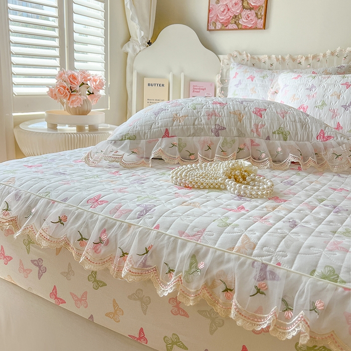 91家纺网 家纺一手货源 找家纺 网红馆（ck家纺） 2026新款水洗棉印花床笠三件套 蝶之舞