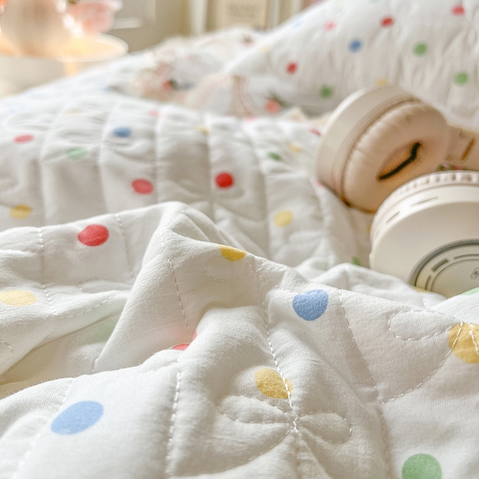 91家纺网 家纺一手货源 找家纺 网红馆（ck家纺） 2026新款水洗棉印花床笠三件套 奶油波点