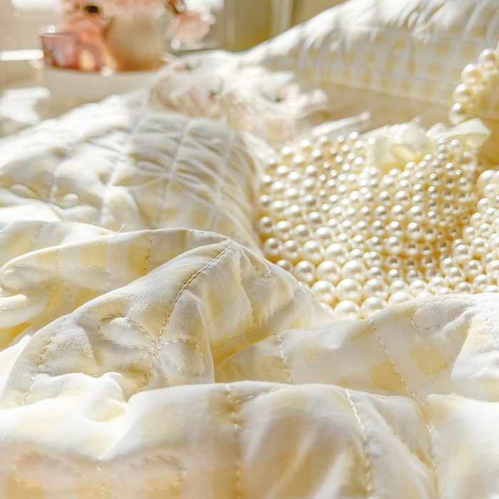 91家纺网 家纺一手货源 找家纺 网红馆（ck家纺） 2026新款水洗棉印花床笠三件套 奶油格格