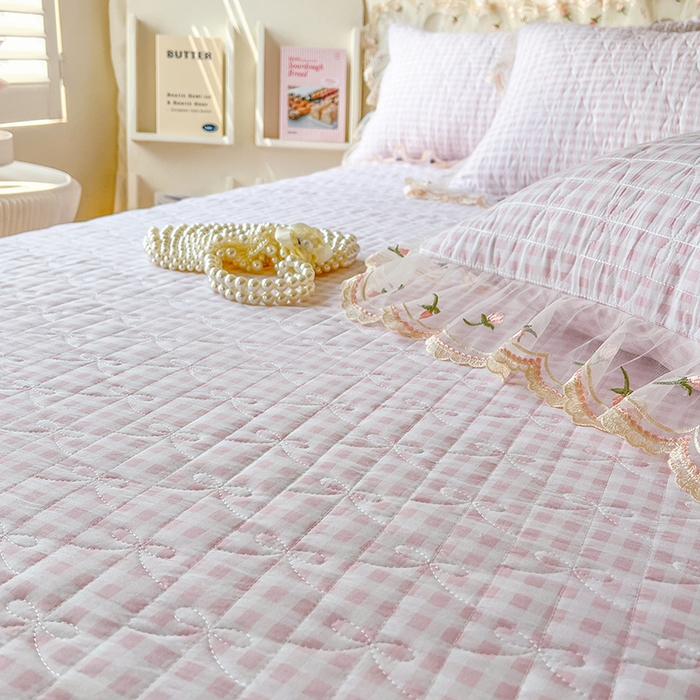 91家纺网 家纺一手货源 找家纺 网红馆（ck家纺） 2026新款水洗棉印花床笠三件套 粉格格