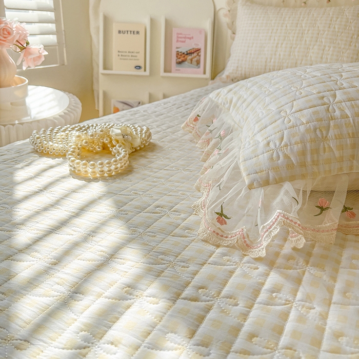 91家纺网 家纺一手货源 找家纺 网红馆（ck家纺） 2026新款水洗棉印花床笠三件套 奶油格格