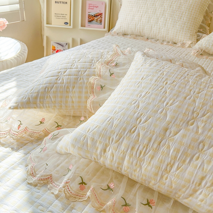 91家纺网 家纺一手货源 找家纺 网红馆（ck家纺） 2026新款水洗棉印花床笠三件套 奶油格格