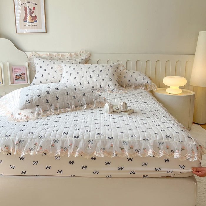 91家纺网 家纺一手货源 找家纺 网红馆（ck家纺） 2026新款水洗棉印花床笠三件套 蝴蝶结