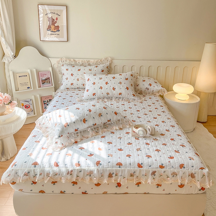 91家纺网 家纺一手货源 找家纺 网红馆（ck家纺） 2026新款水洗棉印花床笠三件套 蘑菇乐园