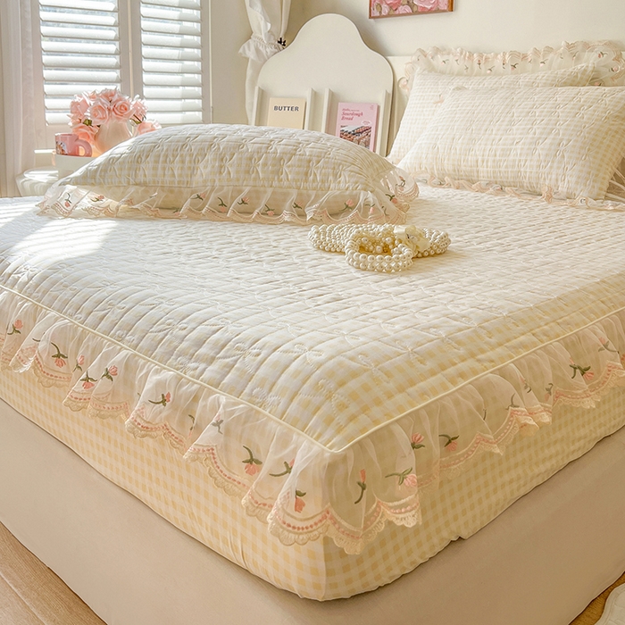 91家纺网 家纺一手货源 找家纺 网红馆（ck家纺） 2026新款水洗棉印花床笠三件套 奶油格格