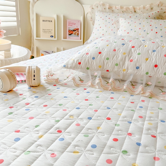 91家纺网 家纺一手货源 找家纺 网红馆（ck家纺） 2026新款水洗棉印花床笠三件套 奶油波点