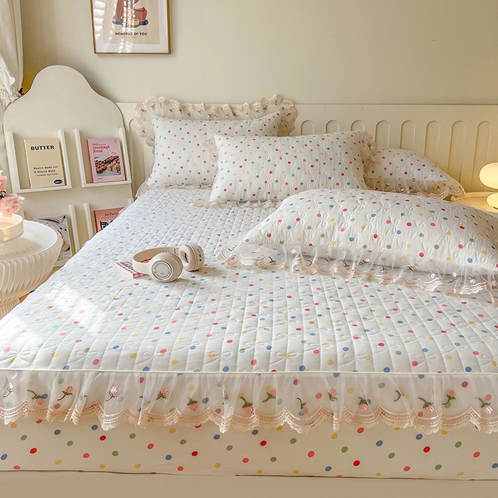 91家纺网 家纺一手货源 找家纺 网红馆（ck家纺） 2026新款水洗棉印花床笠三件套 奶油波点