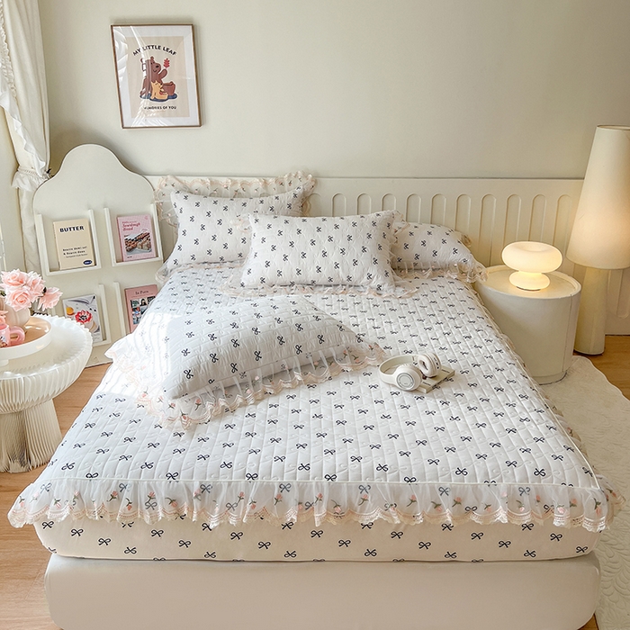 91家纺网 家纺一手货源 找家纺 网红馆（ck家纺） 2026新款水洗棉印花床笠三件套 蝴蝶结