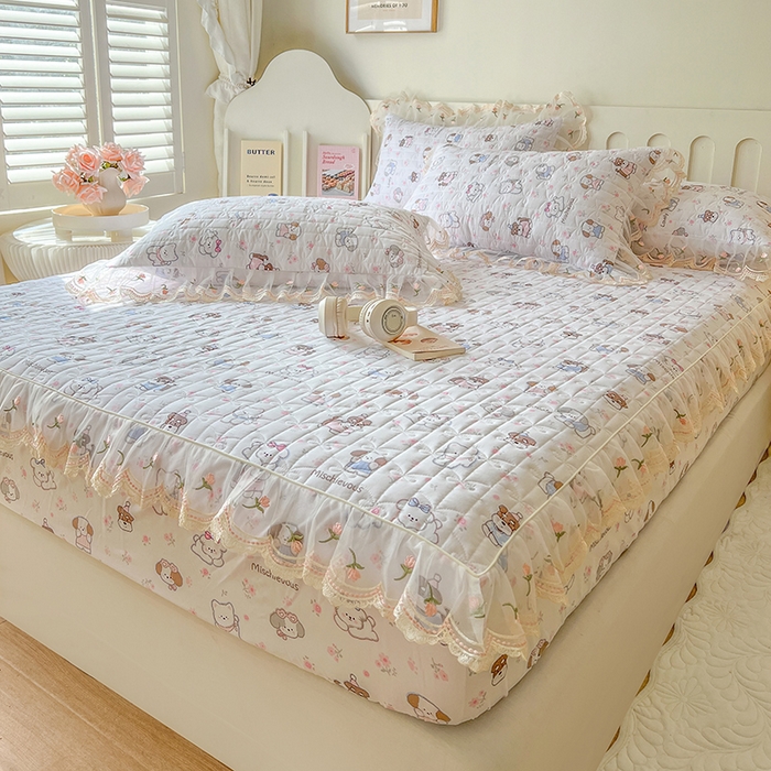 91家纺网 家纺一手货源 找家纺 网红馆（ck家纺） 2026新款水洗棉印花床笠三件套 汪汪乐园