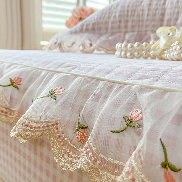 91家纺网 家纺一手货源 找家纺 网红馆（ck家纺） 2026新款水洗棉印花床笠三件套 粉格格