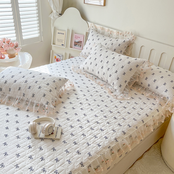 91家纺网 家纺一手货源 找家纺 网红馆（ck家纺） 2026新款水洗棉印花床笠三件套 蝴蝶结