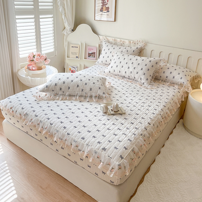 91家纺网 家纺一手货源 找家纺 网红馆（ck家纺） 2026新款水洗棉印花床笠三件套 蝴蝶结