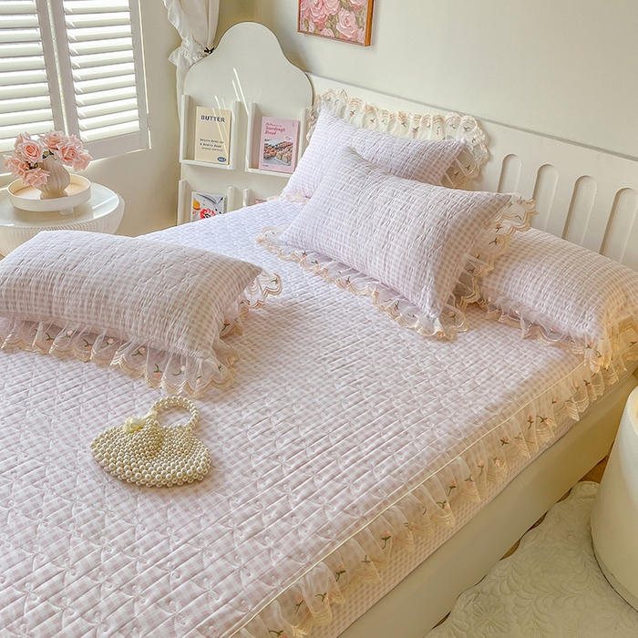 91家纺网 家纺一手货源 找家纺 网红馆（ck家纺） 2026新款水洗棉印花床笠三件套 粉格格