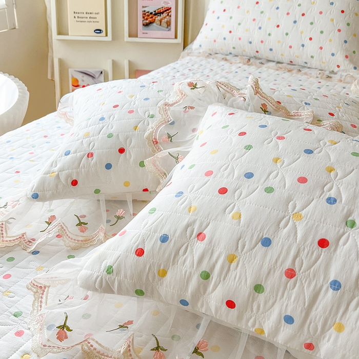 91家纺网 家纺一手货源 找家纺 网红馆（ck家纺） 2026新款水洗棉印花床笠三件套 奶油波点