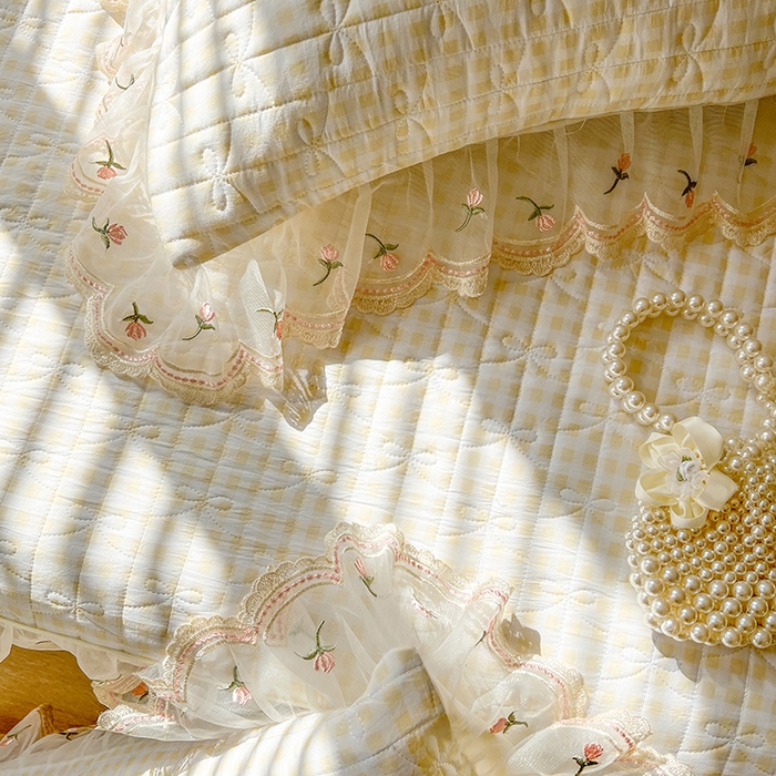 91家纺网 家纺一手货源 找家纺 网红馆（ck家纺） 2026新款水洗棉印花床笠三件套 奶油格格