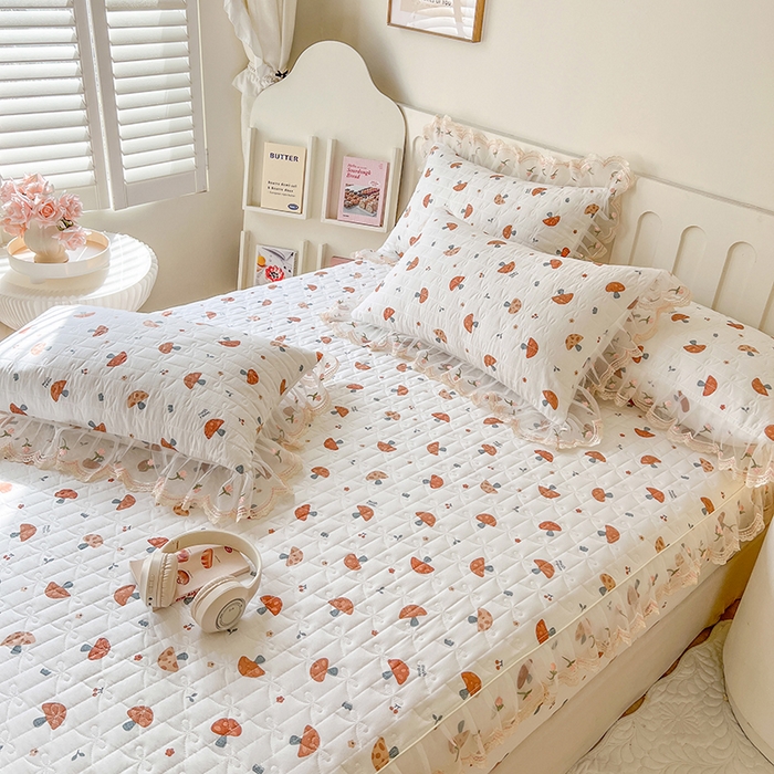 91家纺网 家纺一手货源 找家纺 网红馆（ck家纺） 2026新款水洗棉印花床笠三件套 蘑菇乐园