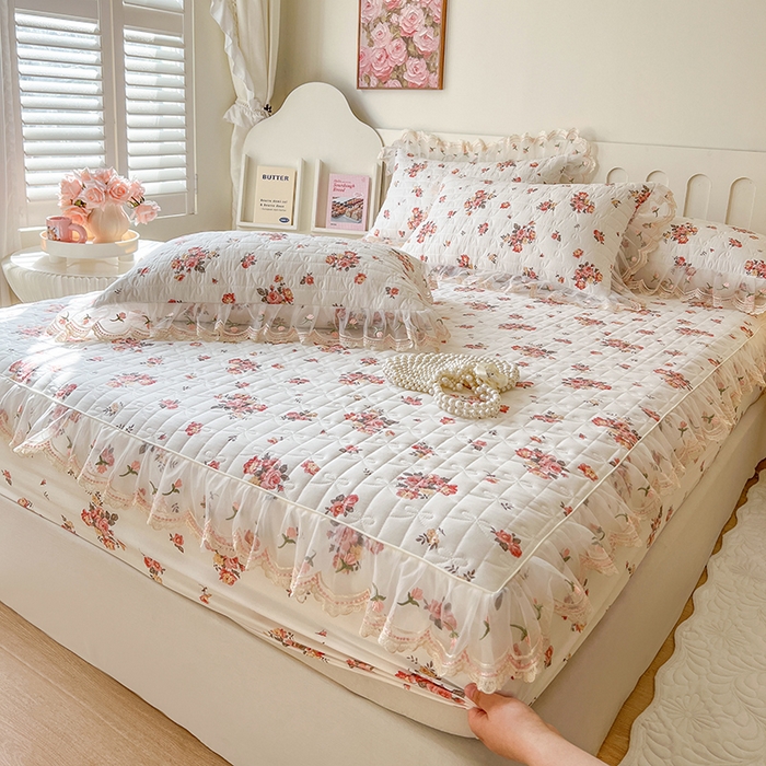 网红馆（ck家纺） 2026新款水洗棉印花床笠三件套 繁花似锦