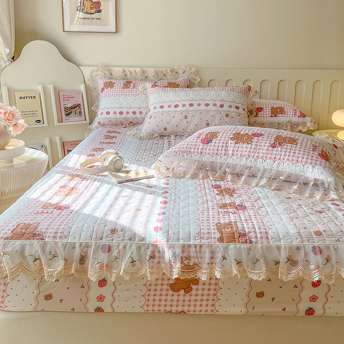 91家纺网 家纺一手货源 找家纺 网红馆（ck家纺） 2026新款水洗棉印花床笠三件套 花花熊