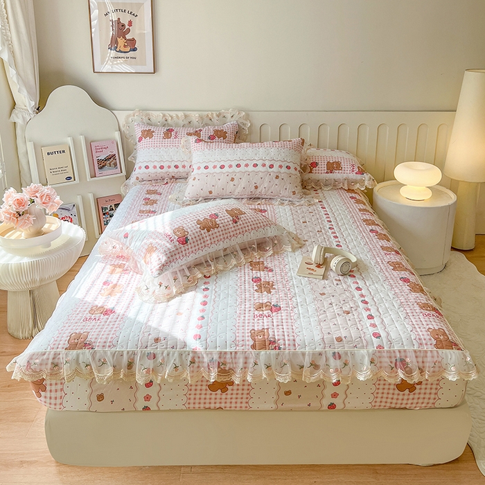 91家纺网 家纺一手货源 找家纺 网红馆（ck家纺） 2026新款水洗棉印花床笠三件套 花花熊