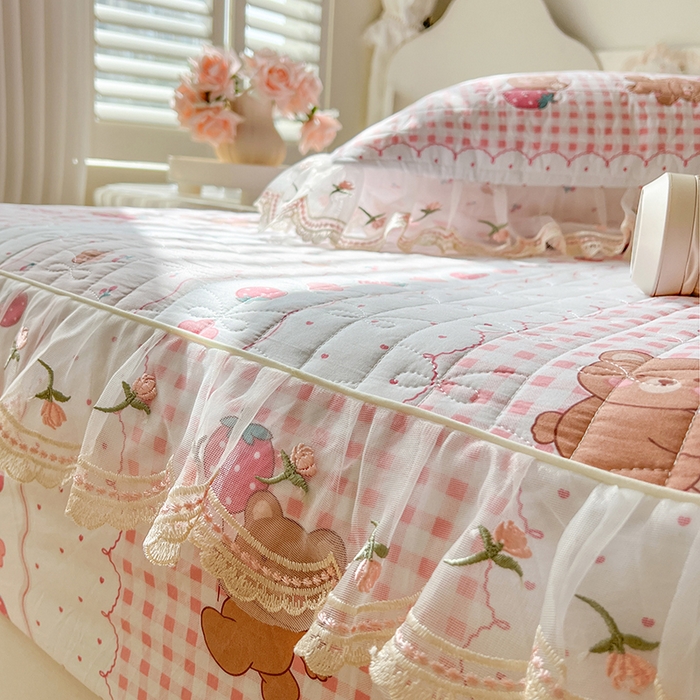 91家纺网 家纺一手货源 找家纺 网红馆（ck家纺） 2026新款水洗棉印花床笠三件套 花花熊