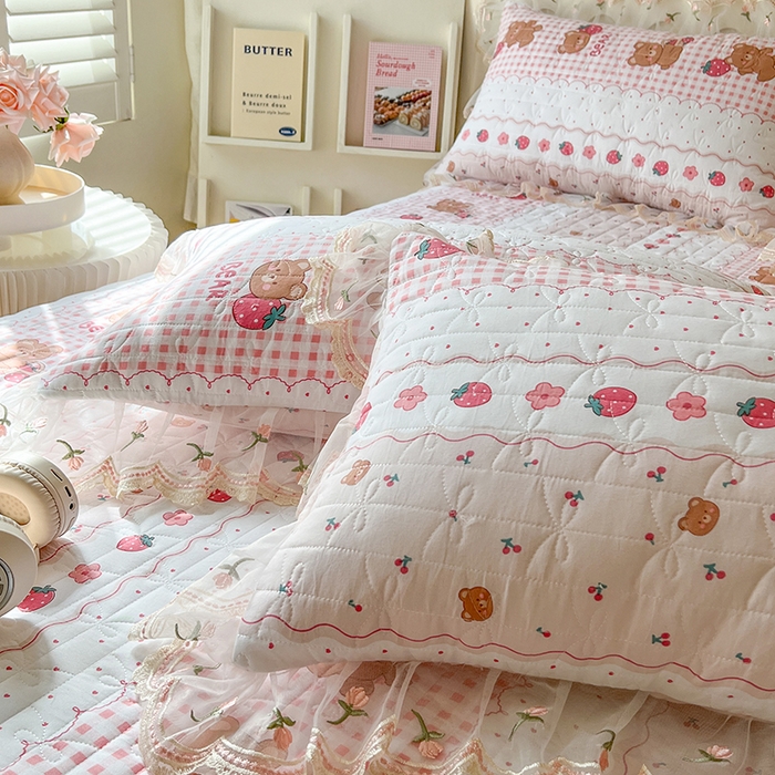 91家纺网 家纺一手货源 找家纺 网红馆（ck家纺） 2026新款水洗棉印花床笠三件套 花花熊