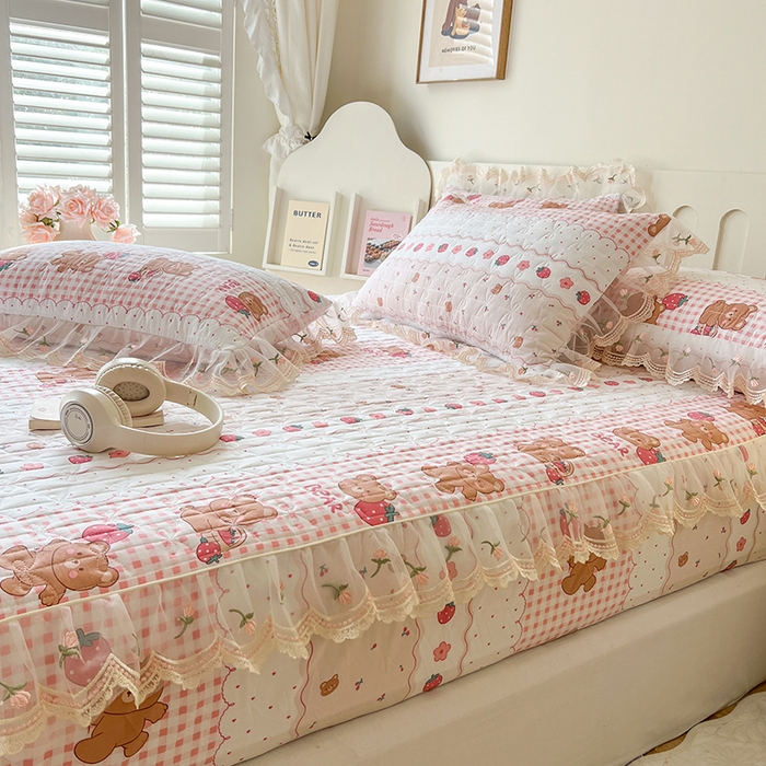 91家纺网 家纺一手货源 找家纺 网红馆（ck家纺） 2026新款水洗棉印花床笠三件套 花花熊