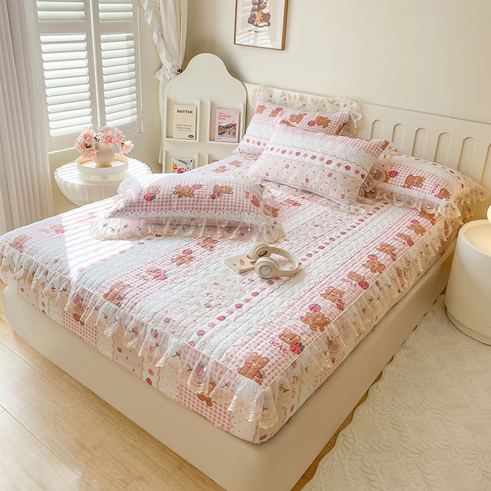 91家纺网 家纺一手货源 找家纺 网红馆（ck家纺） 2026新款水洗棉印花床笠三件套 花花熊