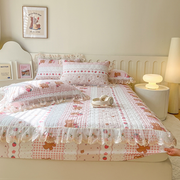 91家纺网 家纺一手货源 找家纺 网红馆（ck家纺） 2026新款水洗棉印花床笠三件套 花花熊