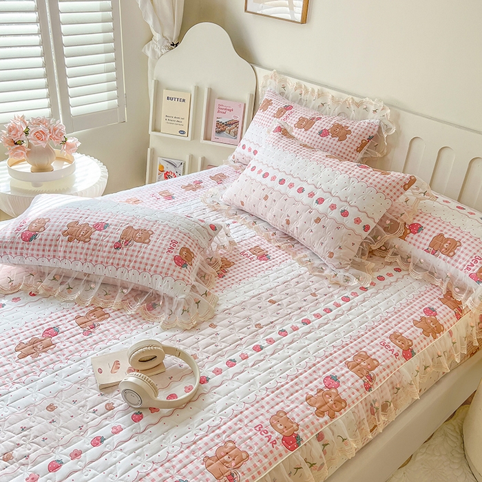 91家纺网 家纺一手货源 找家纺 网红馆（ck家纺） 2026新款水洗棉印花床笠三件套 花花熊