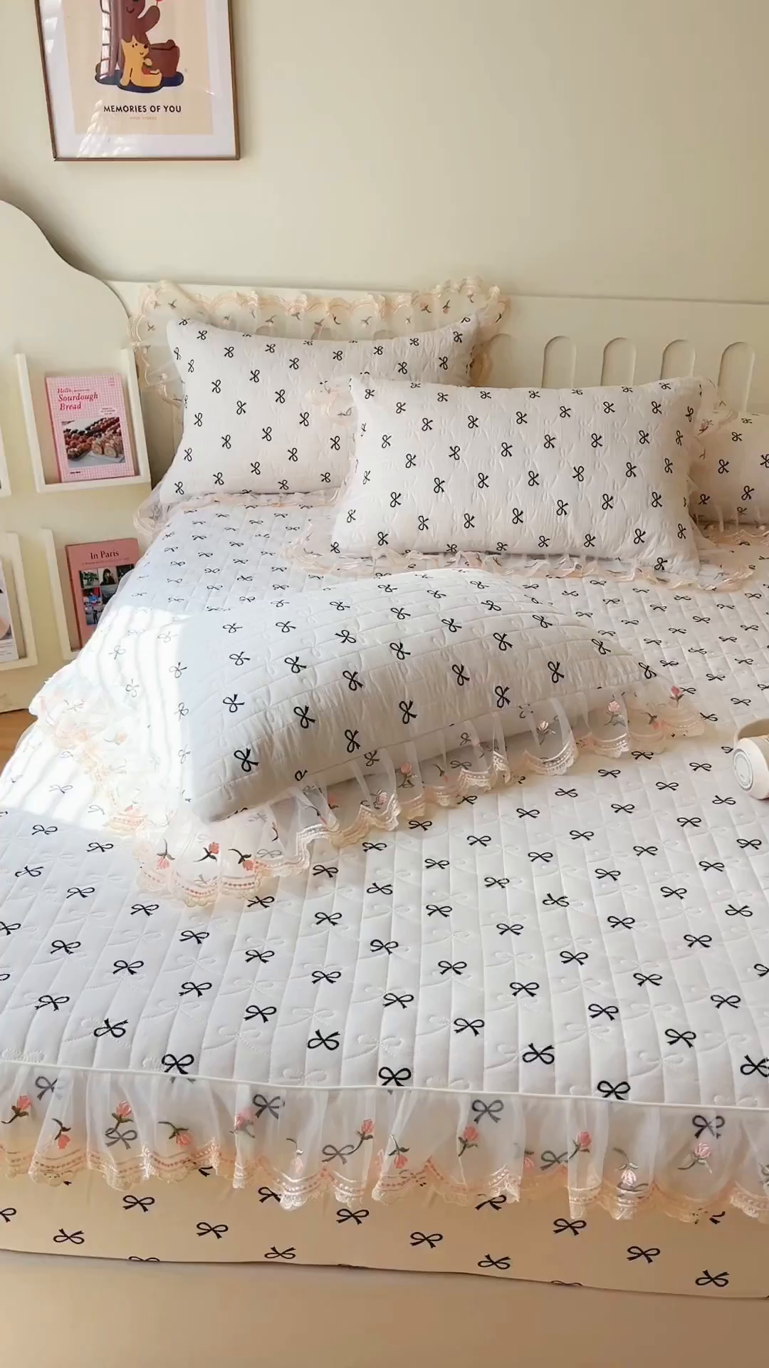 91家纺网 家纺一手货源 找家纺 网红馆（ck家纺） 2026新款水洗棉印花床笠三件套 蝴蝶结