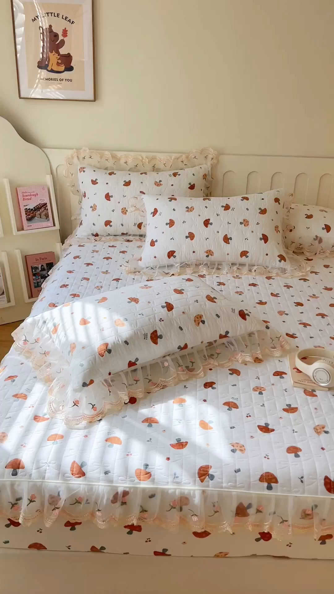 91家纺网 家纺一手货源 找家纺 网红馆（ck家纺） 2026新款水洗棉印花床笠三件套 蘑菇乐园