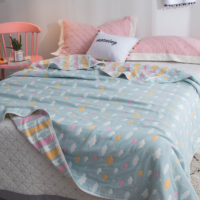 91家纺网 家纺一手货源 找家纺 朴尔家纺-毛巾被 2026春夏新款全尺寸经典六层纱布全棉纯棉毛巾被系列夏被夏凉被空调被 彩云-兰