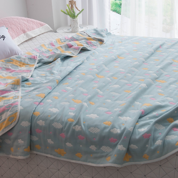 91家纺网 家纺一手货源 找家纺 朴尔家纺-毛巾被 2026春夏新款全尺寸经典六层纱布全棉纯棉毛巾被系列夏被夏凉被空调被 彩云-兰