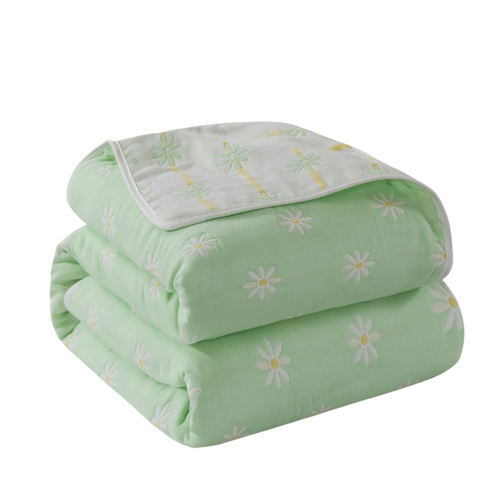 朴尔家纺-毛巾被 2026春夏新款全尺寸经典六层纱布全棉纯棉毛巾被系列夏被夏凉被空调被 小雏菊-绿