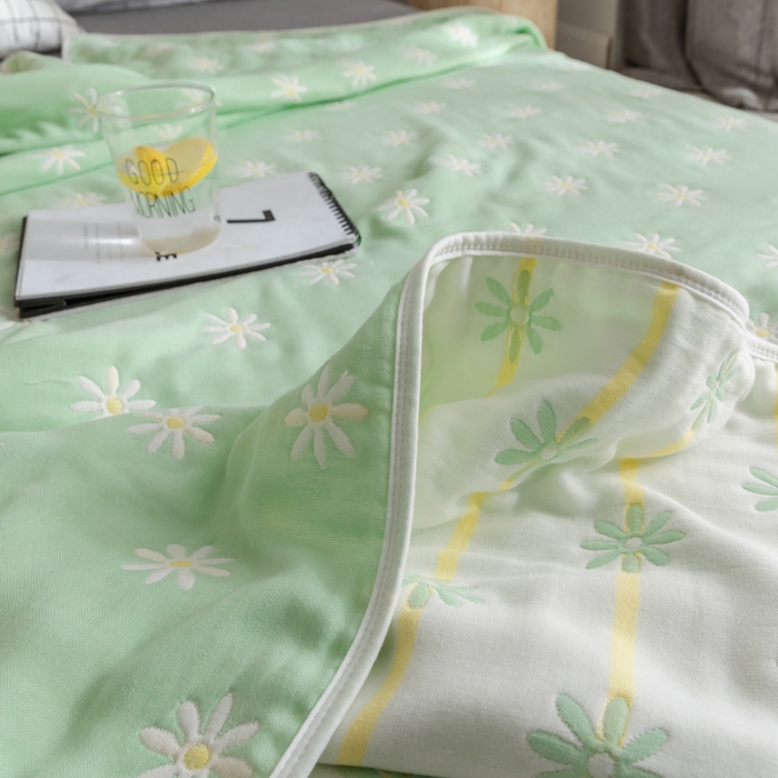 91家纺网 家纺一手货源 找家纺 朴尔家纺-毛巾被 2026春夏新款全尺寸经典六层纱布全棉纯棉毛巾被系列夏被夏凉被空调被 小雏菊-绿