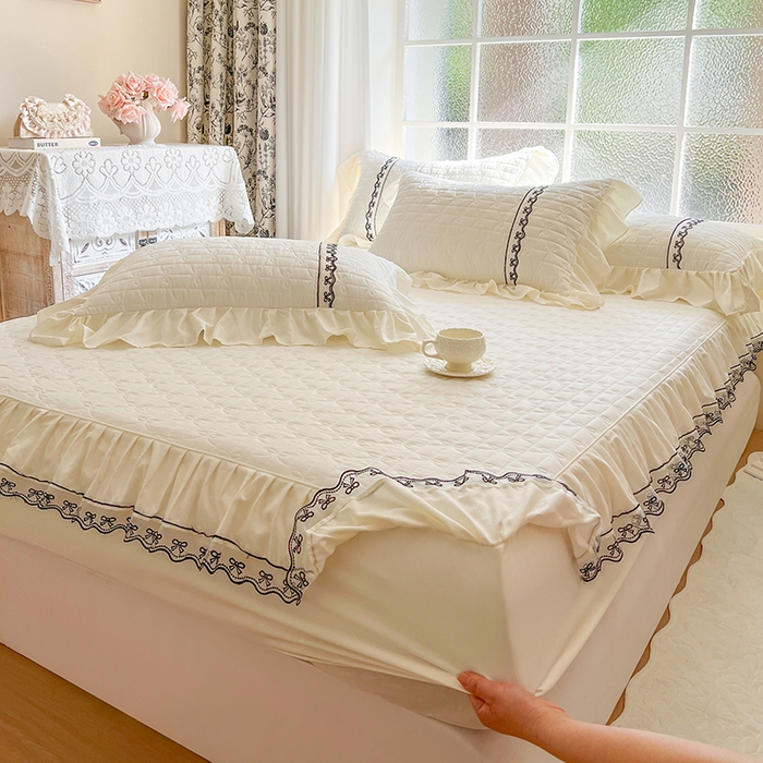 网红馆（ck家纺） 2026新款喜芙棉蕾丝夹棉蜜芙蕾床笠 奶油白