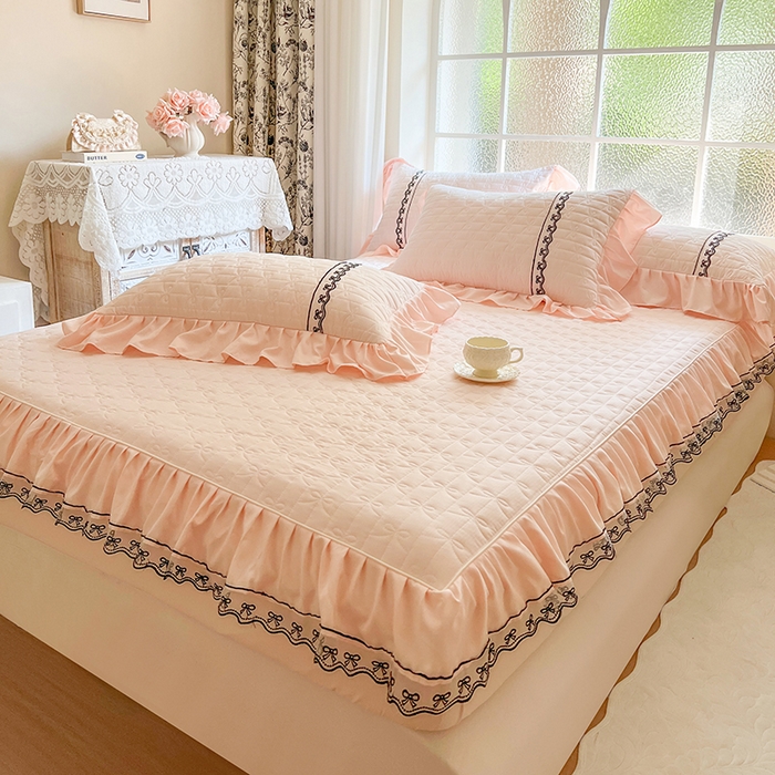 91家纺网 家纺一手货源 找家纺 网红馆（ck家纺） 2026新款喜芙棉蕾丝夹棉蜜芙蕾床笠 凝脂玉