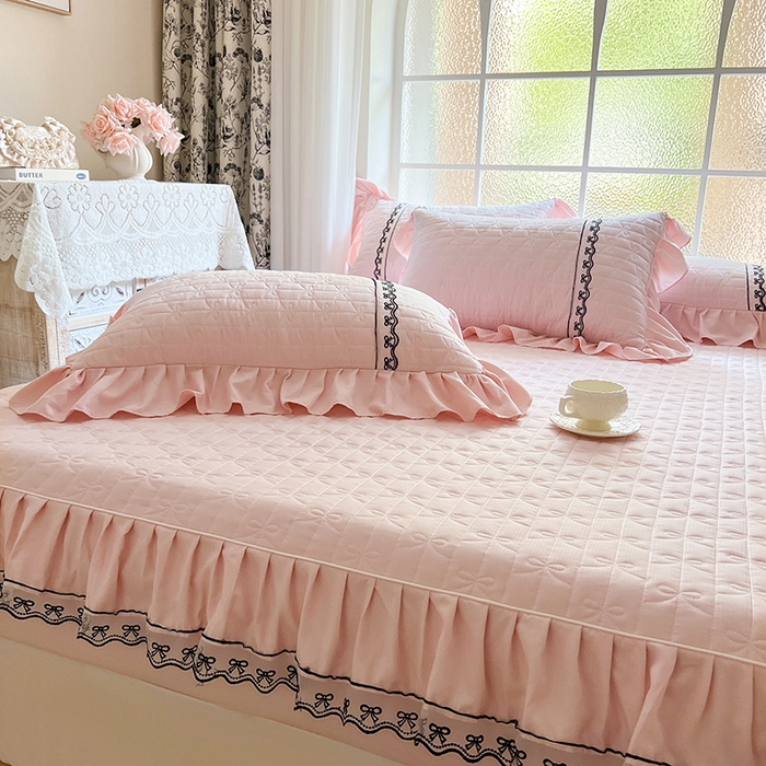 91家纺网 家纺一手货源 找家纺 网红馆（ck家纺） 2026新款喜芙棉蕾丝夹棉蜜芙蕾床笠 樱花粉