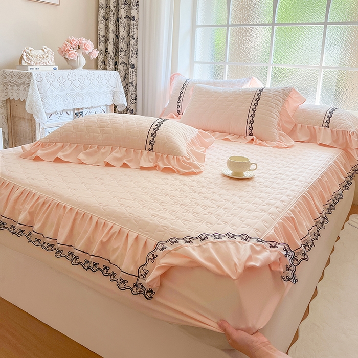 网红馆（ck家纺） 2026新款喜芙棉蕾丝夹棉蜜芙蕾床笠 凝脂玉