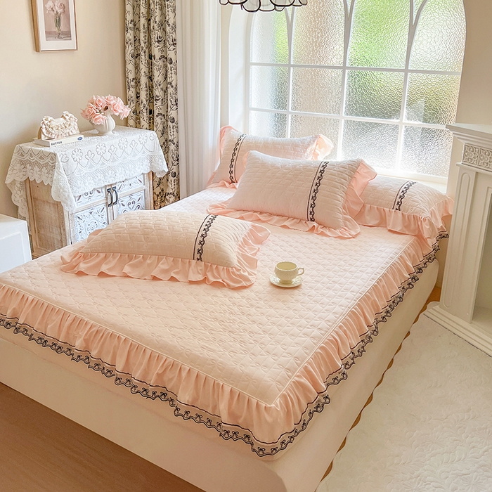 91家纺网 家纺一手货源 找家纺 网红馆（ck家纺） 2026新款喜芙棉蕾丝夹棉蜜芙蕾床笠 凝脂玉