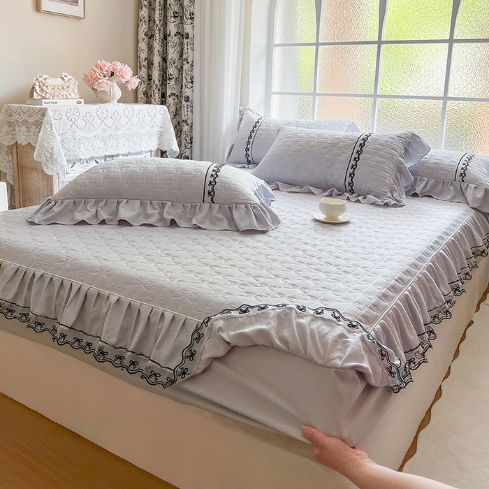 网红馆（ck家纺） 2026新款喜芙棉蕾丝夹棉蜜芙蕾床笠 雾灰