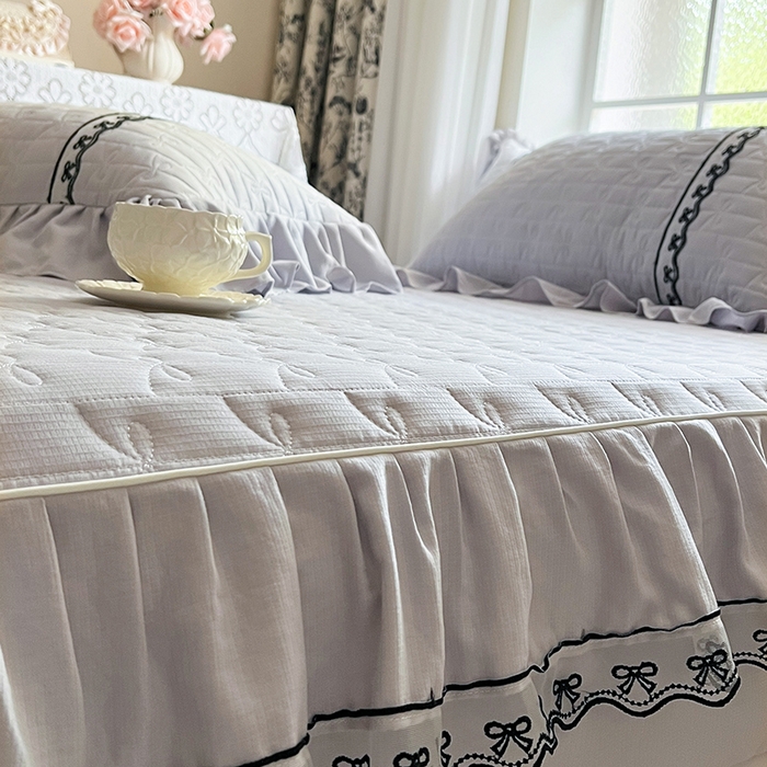 91家纺网 家纺一手货源 找家纺 网红馆（ck家纺） 2026新款喜芙棉蕾丝夹棉蜜芙蕾床笠 雾灰