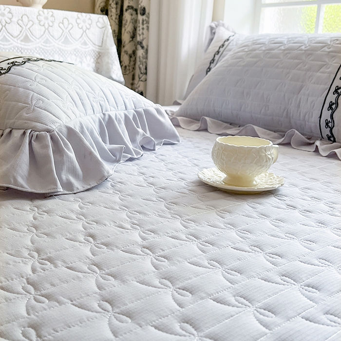 91家纺网 家纺一手货源 找家纺 网红馆（ck家纺） 2026新款喜芙棉蕾丝夹棉蜜芙蕾床笠 雾灰