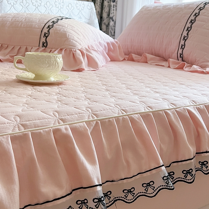 91家纺网 家纺一手货源 找家纺 网红馆（ck家纺） 2026新款喜芙棉蕾丝夹棉蜜芙蕾床笠 樱花粉