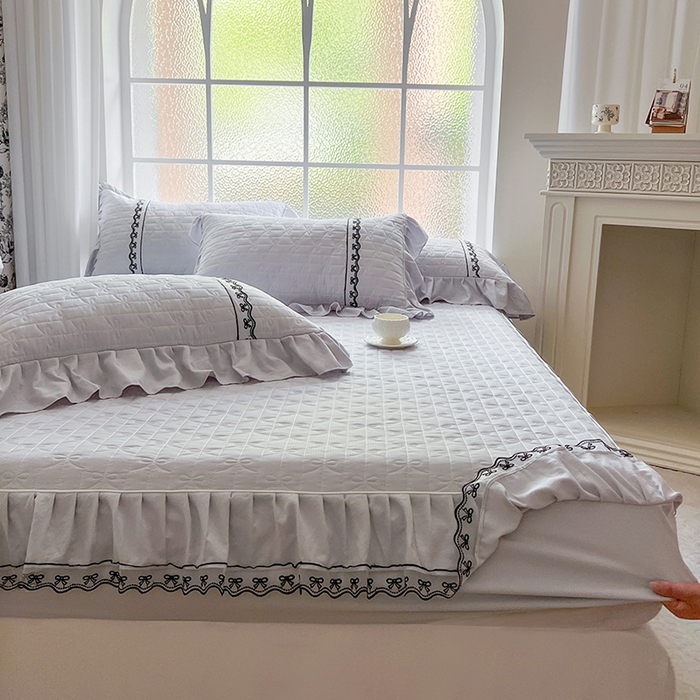 91家纺网 家纺一手货源 找家纺 网红馆（ck家纺） 2026新款喜芙棉蕾丝夹棉蜜芙蕾床笠 雾灰