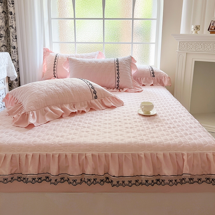 91家纺网 家纺一手货源 找家纺 网红馆（ck家纺） 2026新款喜芙棉蕾丝夹棉蜜芙蕾床笠 樱花粉