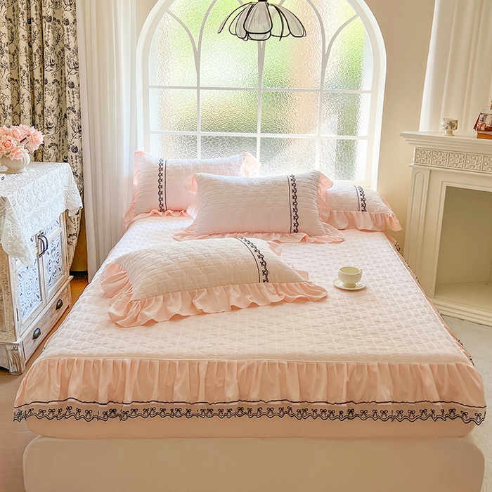 91家纺网 家纺一手货源 找家纺 网红馆（ck家纺） 2026新款喜芙棉蕾丝夹棉蜜芙蕾床笠 凝脂玉