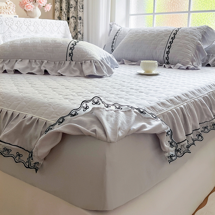 91家纺网 家纺一手货源 找家纺 网红馆（ck家纺） 2026新款喜芙棉蕾丝夹棉蜜芙蕾床笠 雾灰