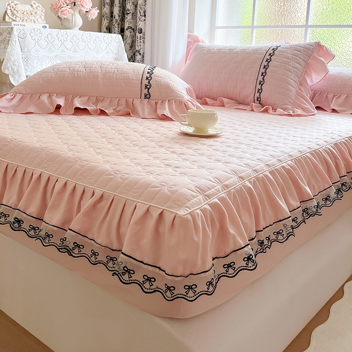 91家纺网 家纺一手货源 找家纺 网红馆（ck家纺） 2026新款喜芙棉蕾丝夹棉蜜芙蕾床笠 樱花粉